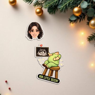 Personalized Bobblehead Caricature Our Little Secret Quote Pregnancy Gift Baby Shower Gift Gift for Pregnant Woman | Battery Powered Moving Head for Bedroom Tabletop Decor